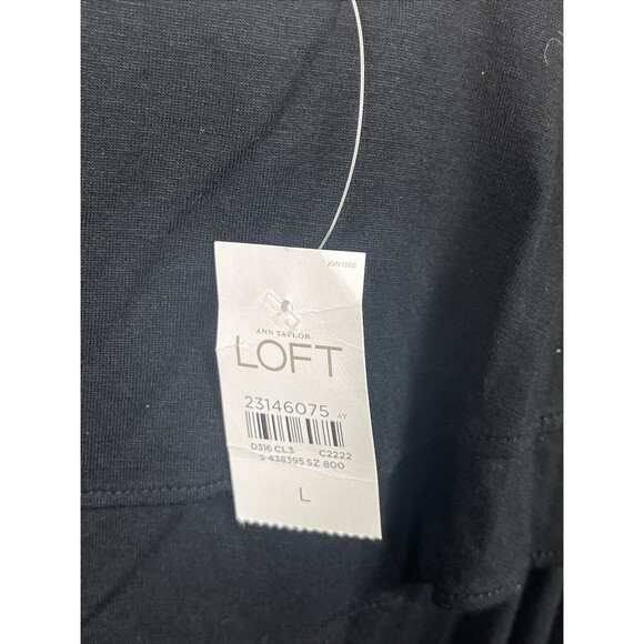 LOFT Black Knit Cold Shoulder Ruffle Dress Gathered Waist Women's Size Large NWT - Picture 2 of 4